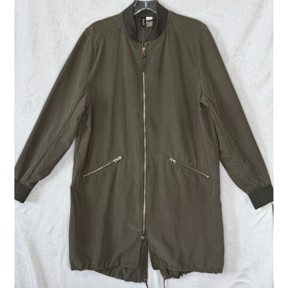 Divided H&M Women's L Olive Green Light-weight Long Full Zip Bomber Jacket - Picture 2 of 16
